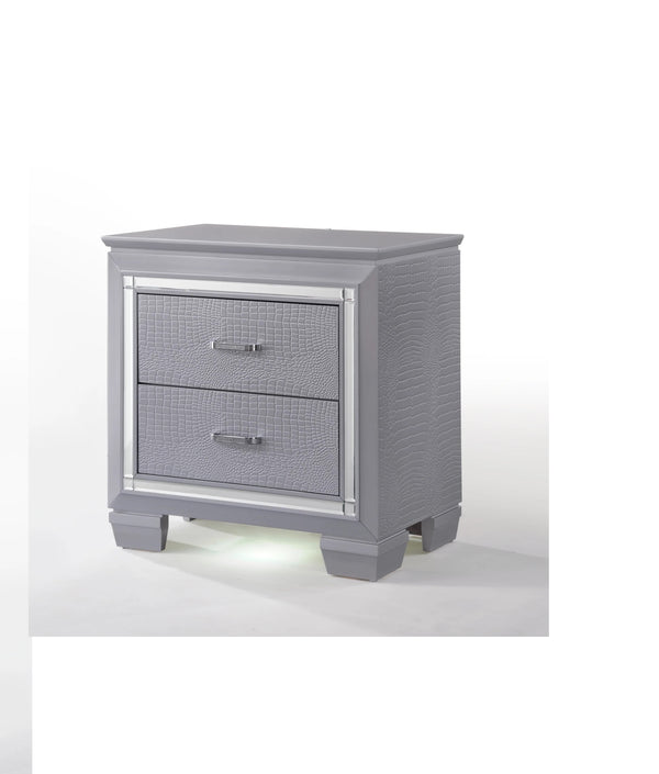 English Elm 1pc Glam Modern Two-Drawer Nightstand with Built-In Touch Night Light, Faux Crystal Pulls, Mirror Trim B01182431