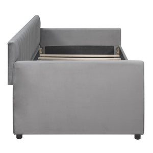 English Elm Twin Velvet Upholstered Daybed with Storage Drawers Wood Slat Base Guest Room Sofa Gray LP000120AAE