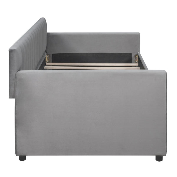 English Elm Twin Velvet Upholstered Daybed with Storage Drawers Wood Slat Base Guest Room Sofa Gray LP000120AAE