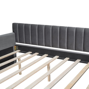 English Elm Full Size Velvet Daybed with Pull Out Trundle Sofa Style Guest Bedroom Sleeper LP000121AAE