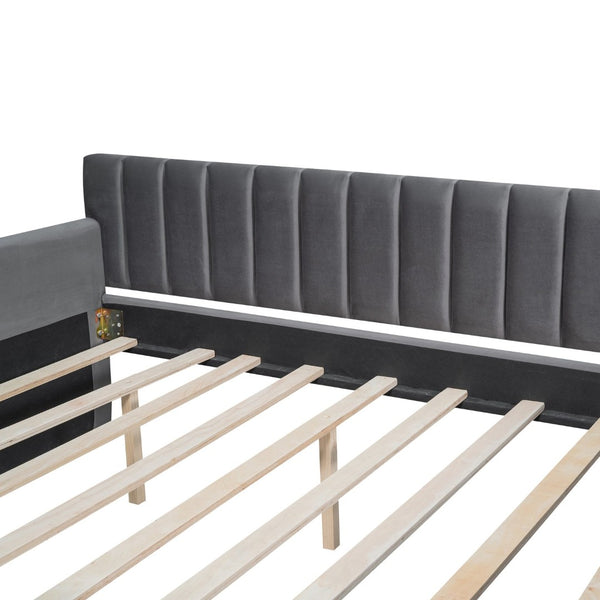 English Elm Full Size Velvet Daybed with Pull Out Trundle Sofa Style Guest Bedroom Sleeper LP000121AAE