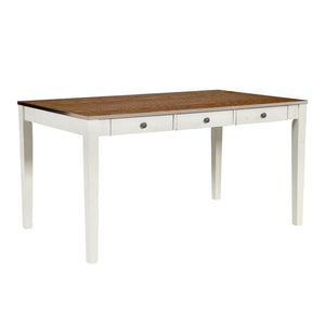 English Elm Topmax Mid-century Six Piece Rubberwood Dining Set with Storage Drawer and Upholstered Seating White N717S000006A