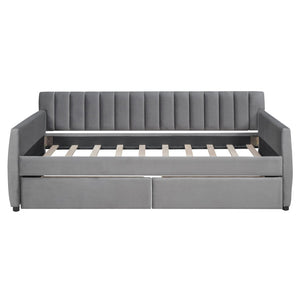 English Elm Twin Velvet Upholstered Daybed with Storage Drawers Wood Slat Base Guest Room Sofa Gray LP000120AAE