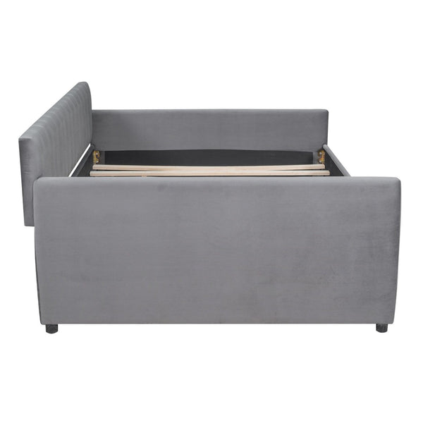 English Elm Full Size Velvet Daybed with Pull Out Trundle Sofa Style Guest Bedroom Sleeper LP000121AAE