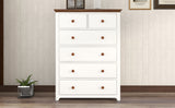 English Elm Rustic Wooden Chest With 6 Drawers,Storage Cabinet For Bedroom,White+Walnut