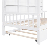 English Elm Wooden Twin Size House Bed With Trundle,Kids Bed With Shelf, White