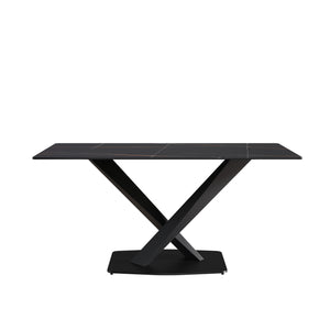 English Elm 63" Modern Sintered Stone Dining Table with Durable X-Leg Iron Base, Seats 6, 400 lb Capacity Black W1535S00532