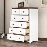 English Elm Rustic Wooden Chest With 6 Drawers,Storage Cabinet For Bedroom,White+Walnut