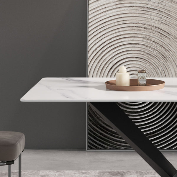 English Elm 63" Modern Sintered Stone Dining Table with Durable X-Leg Iron Base, Seats 6, 400 lb Capacity Black,White W1535S00531