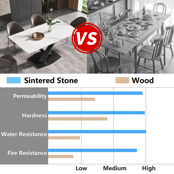 English Elm 63-inch Modern Sintered Stone Dining Table with White Top, Black X-Legs, Seats 8, 400 lb Capacity W1535S00185