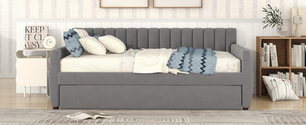 English Elm Full Size Velvet Daybed with Pull Out Trundle Sofa Style Guest Bedroom Sleeper LP000121AAE