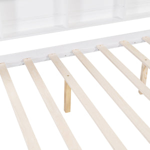 English Elm Wooden Full Size House Bed with Trundle and Shelf, White Pine Frame, Playhouse Roof, 550lb Capacity N733P326490K