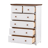 English Elm Rustic Wooden Chest With 6 Drawers,Storage Cabinet For Bedroom,White+Walnut