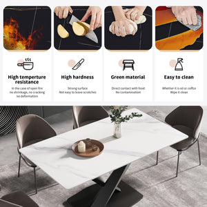 English Elm 63-inch Modern Sintered Stone Dining Table with White Top, Black X-Legs, Seats 8, 400 lb Capacity W1535S00185