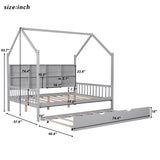 Hearth and Haven Wooden Full Size House Bed with Trundle, Kids Bed with Shelf WF297070AAE