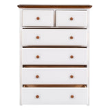 English Elm Rustic Wooden Chest With 6 Drawers,Storage Cabinet For Bedroom,White+Walnut