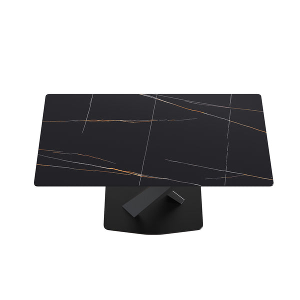 English Elm 63" Modern Sintered Stone Dining Table with Durable X-Leg Iron Base, Seats 6, 400 lb Capacity Black W1535S00532