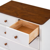 English Elm Rustic Wooden Chest With 6 Drawers,Storage Cabinet For Bedroom,White+Walnut