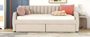 English Elm Twin Velvet Upholstered Daybed with Storage Drawers Wood Slat Base Guest Room Sofa Beige LP000120AAA