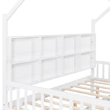 English Elm Wooden Full Size House Bed With Trundle,Kids Bed With Shelf, White