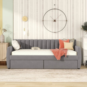 English Elm Twin Velvet Upholstered Daybed with Storage Drawers Wood Slat Base Guest Room Sofa Gray LP000120AAE