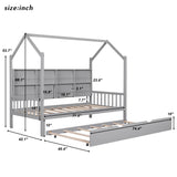 Hearth and Haven Wooden Twin Size House Bed with Trundle, Kids Bed with Shelf WF297071AAE