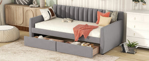 English Elm Twin Velvet Upholstered Daybed with Storage Drawers Wood Slat Base Guest Room Sofa Gray LP000120AAE