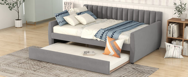 English Elm Full Size Velvet Daybed with Pull Out Trundle Sofa Style Guest Bedroom Sleeper LP000121AAE