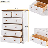 English Elm Rustic Wooden Chest With 6 Drawers,Storage Cabinet For Bedroom,White+Walnut