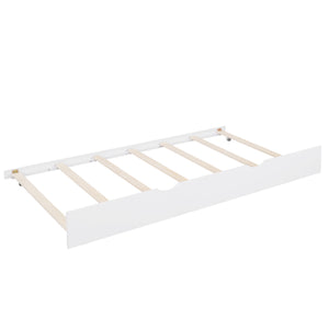English Elm Wooden Full Size House Bed with Trundle and Shelf, White Pine Frame, Playhouse Roof, 550lb Capacity N733P326490K