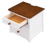 English Elm Wooden Nightstand With Usb Charging Ports and Three Drawers,End Table For Bedroom,White+Walnut