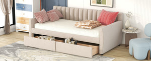 English Elm Twin Velvet Upholstered Daybed with Storage Drawers Wood Slat Base Guest Room Sofa Beige LP000120AAA