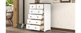 English Elm Rustic Wooden Chest With 6 Drawers,Storage Cabinet For Bedroom,White+Walnut