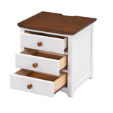 English Elm Wooden Nightstand With Usb Charging Ports and Three Drawers,End Table For Bedroom,White+Walnut