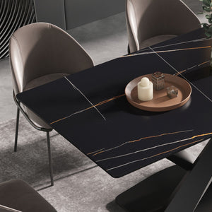 English Elm 55.12" Modern Artificial Stone Dining Table With Black Metal X-Leg Base - Seats 6, Easy Maintenance W1535S00538