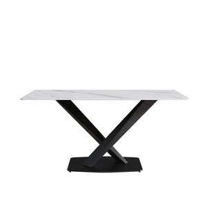English Elm 63-inch Modern Sintered Stone Dining Table with White Top, Black X-Legs, Seats 8, 400 lb Capacity W1535S00185
