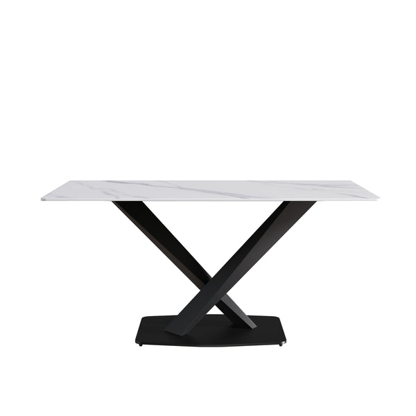 English Elm 63" Modern Sintered Stone Dining Table with Durable X-Leg Iron Base, Seats 6, 400 lb Capacity Black,White W1535S00531