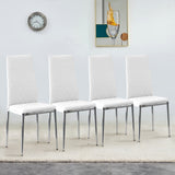 English Elm Grid Armless High Backrest Dining Chair, 8-Piece Set Of Silver Metal Legs White Chair, Office Chair. Suitable For Restaurants, Living Rooms, Kitchens, and Offices. 0924