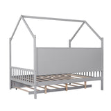 Hearth and Haven Wooden Full Size House Bed with Trundle, Kids Bed with Shelf WF297070AAE