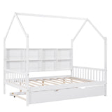 Hearth and Haven Wooden Full Size House Bed with Trundle, Kids Bed with Shelf WF297070AAK