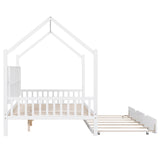 Hearth and Haven Wooden Full Size House Bed with Trundle, Kids Bed with Shelf WF297070AAK