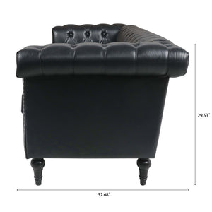 English Elm 83.66 Inch Pu Leather Three Seat Sofa with Silver Stud Trim and Birch Legs Black W68042996