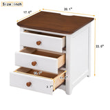 English Elm Wooden Nightstand With Usb Charging Ports and Three Drawers,End Table For Bedroom,White+Walnut