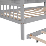 English Elm Wooden Twin Size House Bed With Trundle,Kids Bed With Shelf, Gray