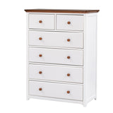 English Elm Rustic Wooden Chest With 6 Drawers,Storage Cabinet For Bedroom,White+Walnut