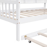 English Elm Wooden Twin Size House Bed With Trundle,Kids Bed With Shelf, White