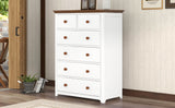 English Elm Rustic Wooden Chest With 6 Drawers,Storage Cabinet For Bedroom,White+Walnut