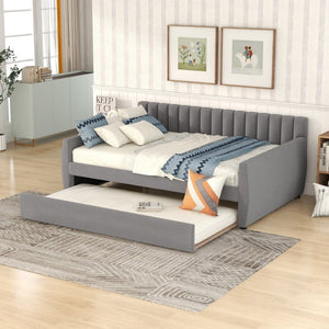 English Elm Full Size Velvet Daybed with Pull Out Trundle Sofa Style Guest Bedroom Sleeper LP000121AAE