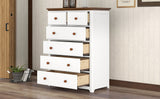 English Elm Rustic Wooden Chest With 6 Drawers,Storage Cabinet For Bedroom,White+Walnut