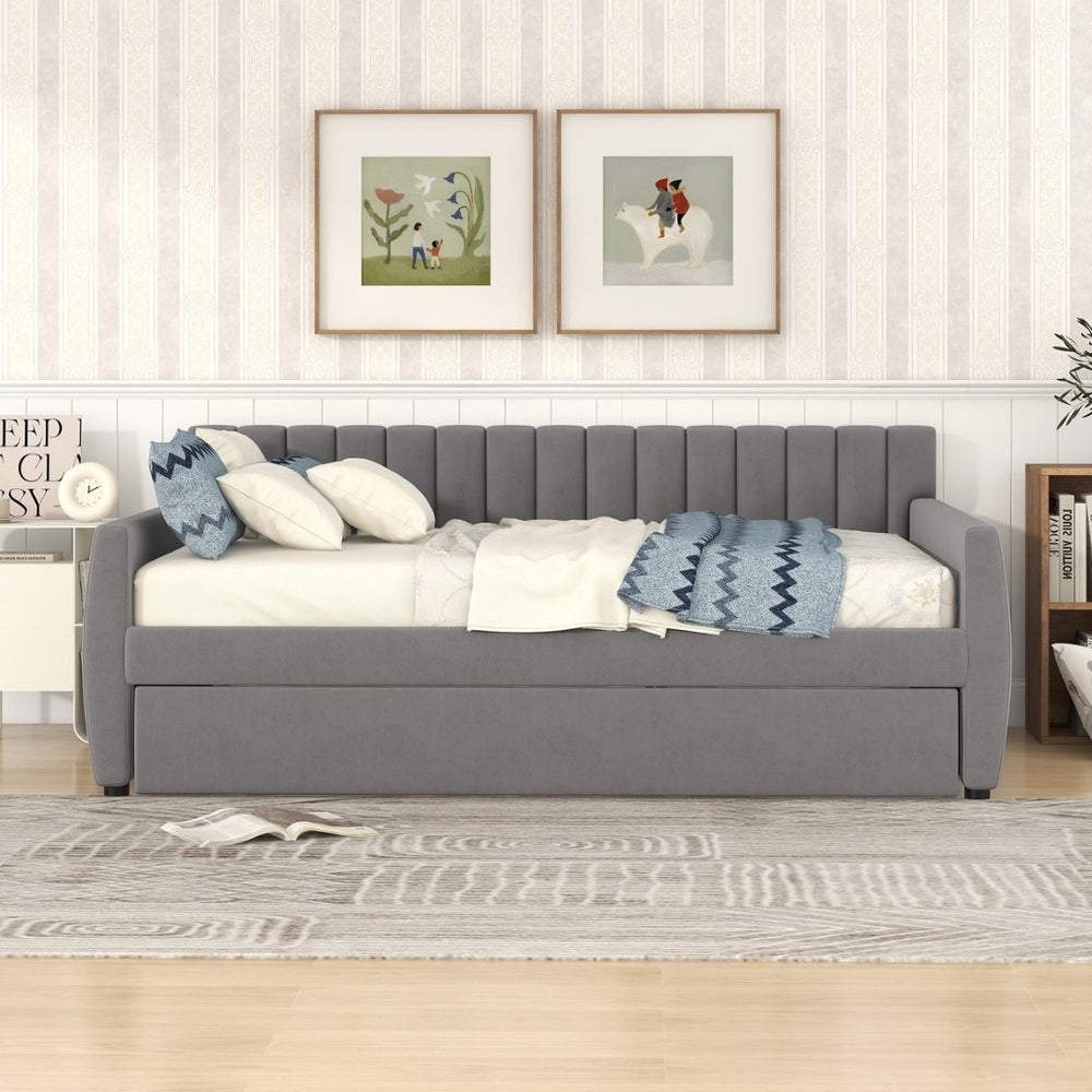 English Elm Full Size Velvet Daybed with Pull Out Trundle Sofa Style Guest Bedroom Sleeper LP000121AAE